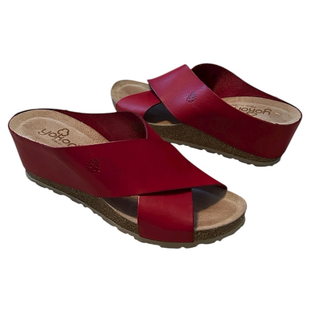 Yokono Canela Vaquetilla Platform Leather Sandals. Red. Size‎ 9